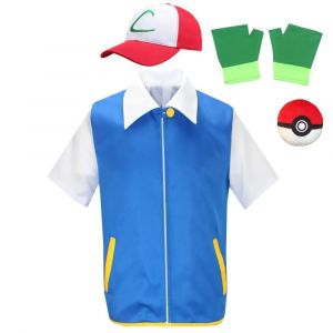 Anime p-pokemonING Go veste bleue Costume gar&ccedil;ons filles Ash Ketchum Cosplay pour carnaval f&ecirc;te
