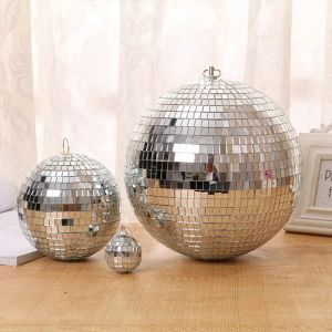 Boule de miroir Disco, boule brillante de fête, décoration de noël, lumière de scène rotative, boule