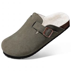 KIDMI – sabots en daim doublés de fourrure pour femmes, pantoufles d'hiver en liège pelucheux, Mules