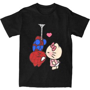 Sanrio Hello Kitty dessin anim&eacute; Spiderman t-shirt Couple Y2K pur coton t-shirts &eacute;t&eacute; col rond