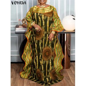 Grande taille 5XL VONDA boh&egrave;me femmes Robe longue &eacute;t&eacute; imprim&eacute; &agrave; volants Maxi Robe d'&eacute;t&eacute; manches