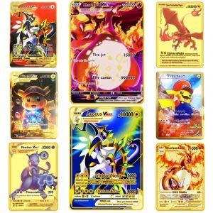 Cartes m&eacute;talliques Pokemon 10000 points, carte m&eacute;tallique anglaise Vmax Gx Pikachu Charizard or, jeu