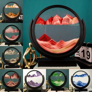 Sablier Rotatif 3D, Image d'Art de Sable Mobile, Verre Rond, Cadre Noir, de Haute Mer, Décorations