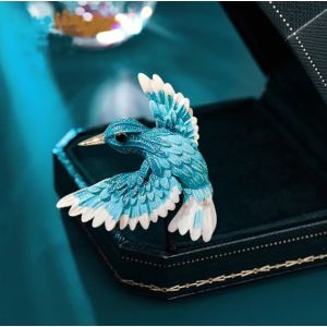 Nouvelle broche d'oiseau à ailes bleues de style chinois, fleur de poitrine rétro exquise pour
