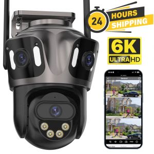 6K HD trois &eacute;crans WIFI IP cam&eacute;ra ext&eacute;rieure 4K double objectif PTZ cam&eacute;ra Ai d&eacute;tection humaine