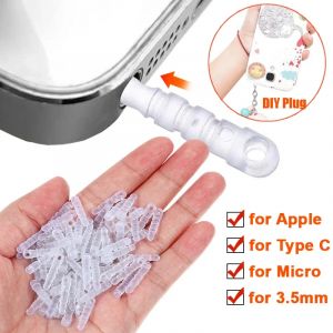 10/5/1 pièces Port de chargement Transparent bouchon anti-poussière pour IPhone Micro USB Type C