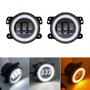 Feux antibrouillard LED avec anneau Halo blanc, clignotant DRL ambre, fusible Jeep Wrangler JK TJ LJ
