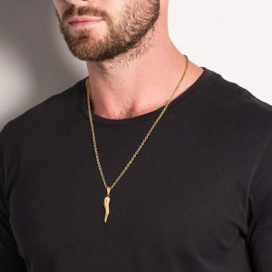 Collier en corne italienne, colliers avec pendentif en acier inoxydable, bijoux unisexe pour hommes