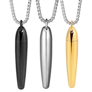 Collier avec pendentif en forme d'urne en forme de larme ouvrable en acier inoxydable, pour hommes