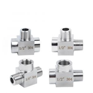 1/8 "1/4" 3/8 "1/2" BSP NPT femelle m&acirc;le t&eacute; 3 voies 304 raccord de tuyau en acier inoxydable