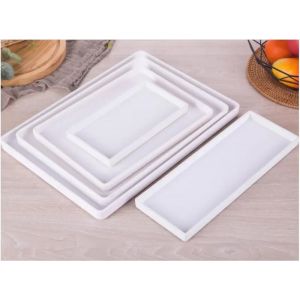 Plateau rectangulaire blanc en m&eacute;lamine, tasse d'eau, assiette &agrave; th&eacute;, tablette de rangement cr&eacute;ative