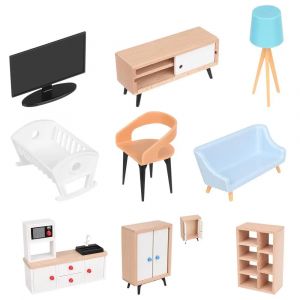 Meuble Miniature en bois pour maison de poupée, meuble pour filles, lit, canapé, chaise, TV,