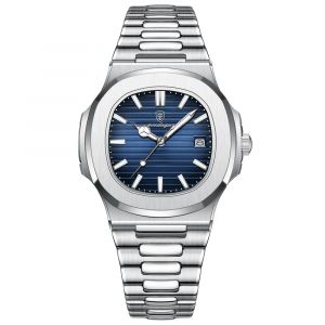 POEDAGAR-Montre classique bleue en acier inoxydable pour homme, horloge d'affaires &eacute;tanche, &agrave; Quartz