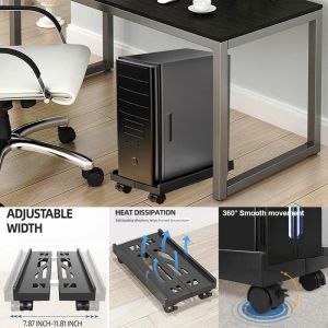 Support CPU mobile réglable, support de tour d'ordinateur ventilé, support de tour PC, 4 roulettes,