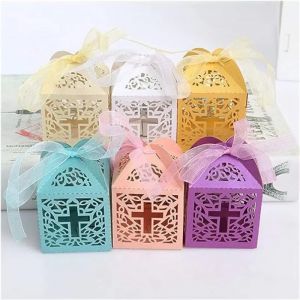 Boîtes à dragées à bonbons croisées, boîte-cadeau d'ange pour baby shower, baptême, anniversaire,