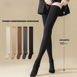 Bas d'hiver en coton épais pour femmes, chaussettes longues au-dessus du genou, cuissardes hautes,