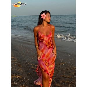 Robe Longue Chic Imprimée à Bretelles pour Femme, Tenue Éducative Sexy, Dos aux, à Lacets, Maxi,