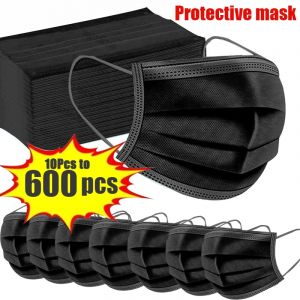 Masque chirurgical certifié noir pour adultes, lot de 10 à 600 pièces