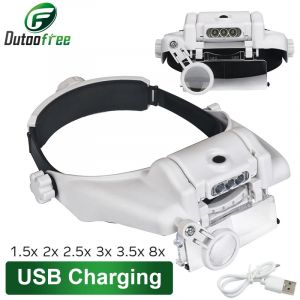 Loupe de lunettes Rechargeable USB, outil de r&eacute;paration d'horloger, Loupe de lunettes, Loupe de