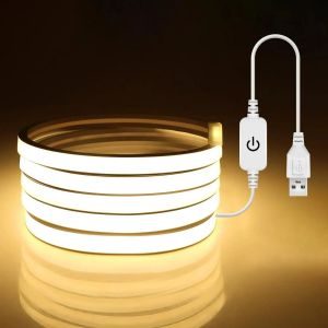 Bande lumineuse LED étanche, 1m/2m/3m, 5V, USB COB, Flexible, variable, pour chambre à coucher