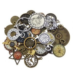 Julie Wang 20 pièces alliage horloge montre visage breloque Steampunk Bracelet collier pendentif