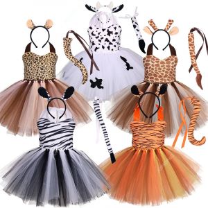 Costume de Cosplay d'animaux d'halloween pour enfants, thème forêt, girafe, vaches, tigre, léopard,