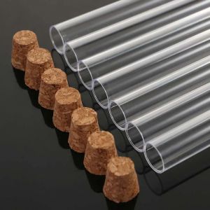 Tube à essai de laboratoire en plastique transparent, fiole avec bouchon en liège, fournitures