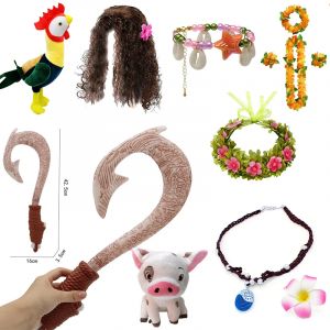 Filles Moana 1 & 2 perruque et collier fleur pince habiller ensemble carnaval Vaiana Costume