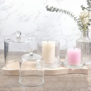 Cloche Transparente en Verre pour Décoration de Maison, Porte-Bougie Décoratif avec Poignée