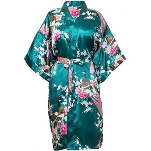 Satin soie femmes mariage Robe de demoiselle d'honneur Sexy grue imprimer peignoir court Long Kimono