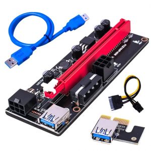 PCI-E Riser 009S 1X 16x Extender PCI E USB Riser 009S double carte adaptateur 6 broches SATA 15