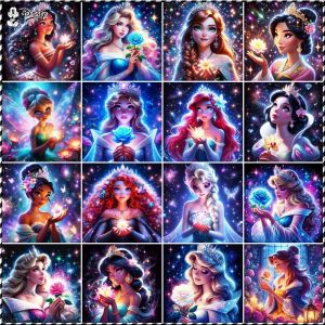 Peinture par num&eacute;ros Disney Jasmine Aladdin, dessin acrylique Merida la magie, d&eacute;coration murale