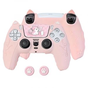 Ensemble de coques de contrôleur PS5 en Silicone, capuchons de poignée de pouce de chat mignon +
