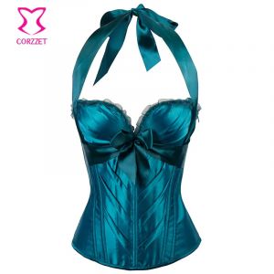 Corsets et Bustiers Push Up en Satin vert 6XL, grande taille, nœud licou, Lingerie Sexy pour femmes