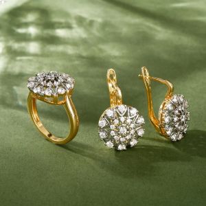 Ensemble de bijoux avec boucles d'oreilles et bague, design vermiculite int&eacute;gr&eacute; incrust&eacute; de cristal,