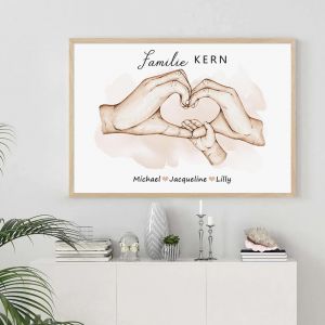 Affiches de nom personnalisées de famille avec mains tenantes, peinture sur toile d'art mural,