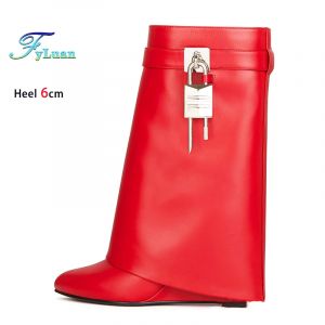 Chaussures de style gothique punk avec serrure pour femme, bottes western Hurcycles, bord retourné,