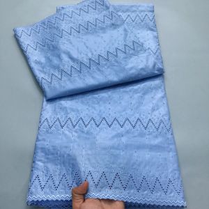 Tissu africain en dentelle de coton bleu suisse, Voile de haute qualit&eacute;, longueur 5 Yards, robe de