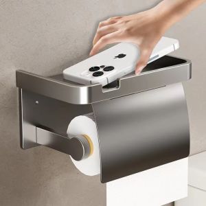 Porte-papier hygi&eacute;nique mural avec plateau de rangement, support pour t&eacute;l&eacute;phone, porte-serviettes en