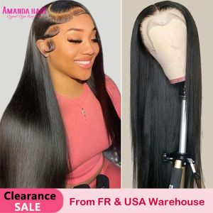 perruque hd lace transparente, 28 30 pouce Straight perruques cheveux humains 220% Densité 13x4/6
