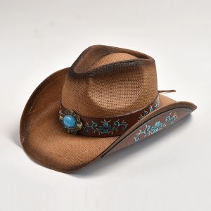 Chapeau de cowboy occidental en paille pour hommes et femmes, chapeau de soleil de plage, vintage,
