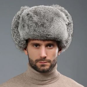 Hiver russe homme femme grosse peau Faux Rex lapin fourrure chapeaux de luxe fausse peau de mouton