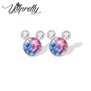 Boucles d'oreilles en forme d'ange Lilo et Stitch, films de dessins animés, dôme en verre, Mickey