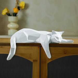 Statue de chat blanc et noir, Sculpture g&eacute;om&eacute;trique moderne pour d&eacute;coration de pi&egrave;ce, pour la maison