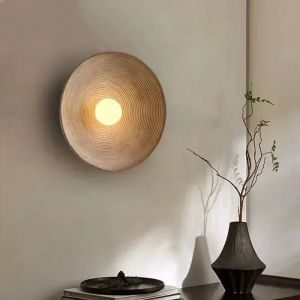 Applique murale japonaise Vintage Wabi-sabi lumière circulaire en noyer cuisine chambre lampes de