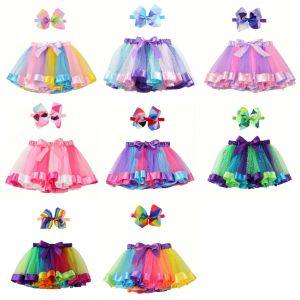 Mini jupe de fête avec épingle à cheveux, Tutu, pour bébé fille, princesse arc-en-ciel, en Tulle,