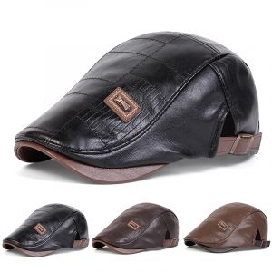 Casquettes de journal r&eacute;tro en cuir Pu pour hommes, &eacute;tiquetage JAMONT, chapeaux de peintre
