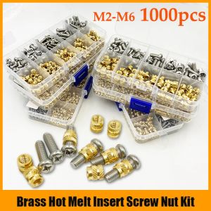 Insert M1.4 M1.6 M2 M2.5 M3 M4 M5 M6, écrou d'insertion fileté thermique en laiton et jeu de vis en
