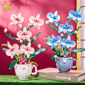 HUIQIBAO fleur orchid&eacute;e tasse &agrave; caf&eacute; en pot blocs de Construction 3D Bouquet MOC briques