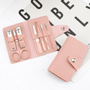 Soins des ongles 7pcs Cutter Ciseaux Tweezer Clipper Manucure Pédicure Kit Ensemble Avec Étui En